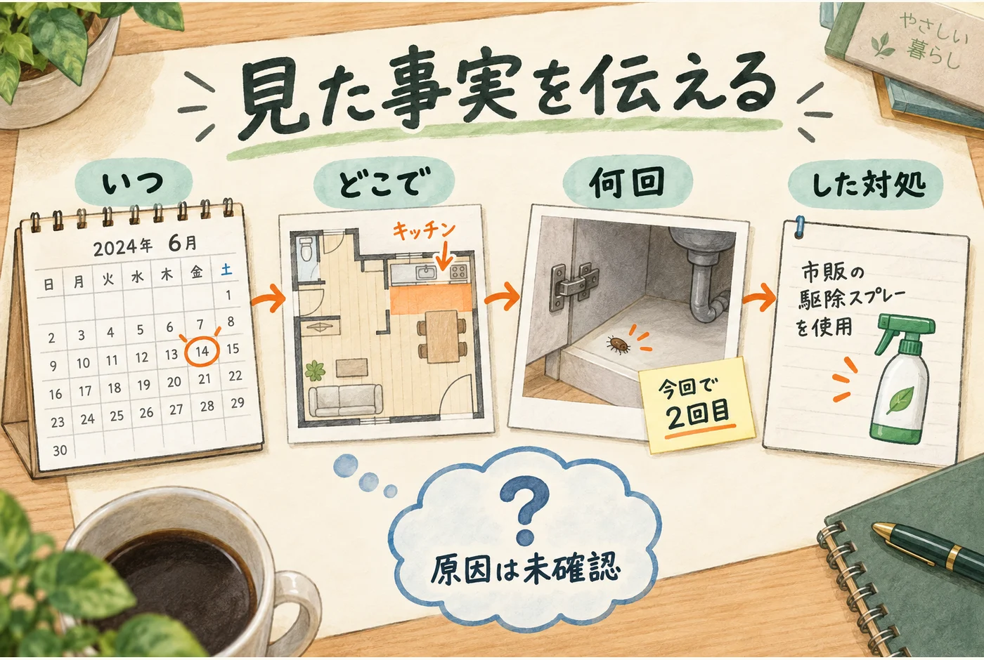 賃貸のゴキブリの記録を説明する図解