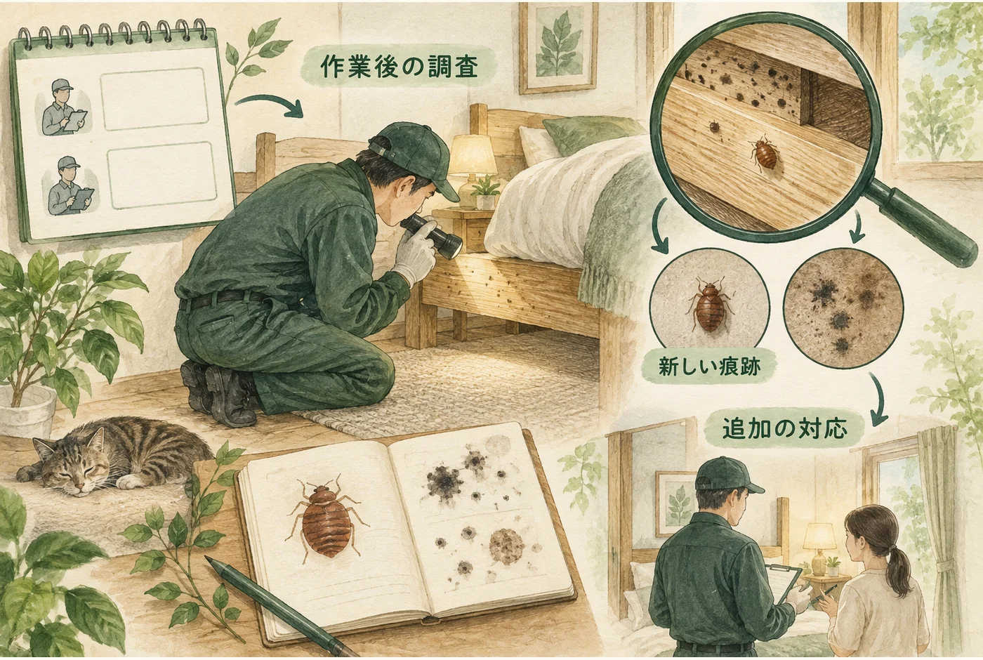 初回作業の後に、痕跡の確認と追加対応を行う予定表