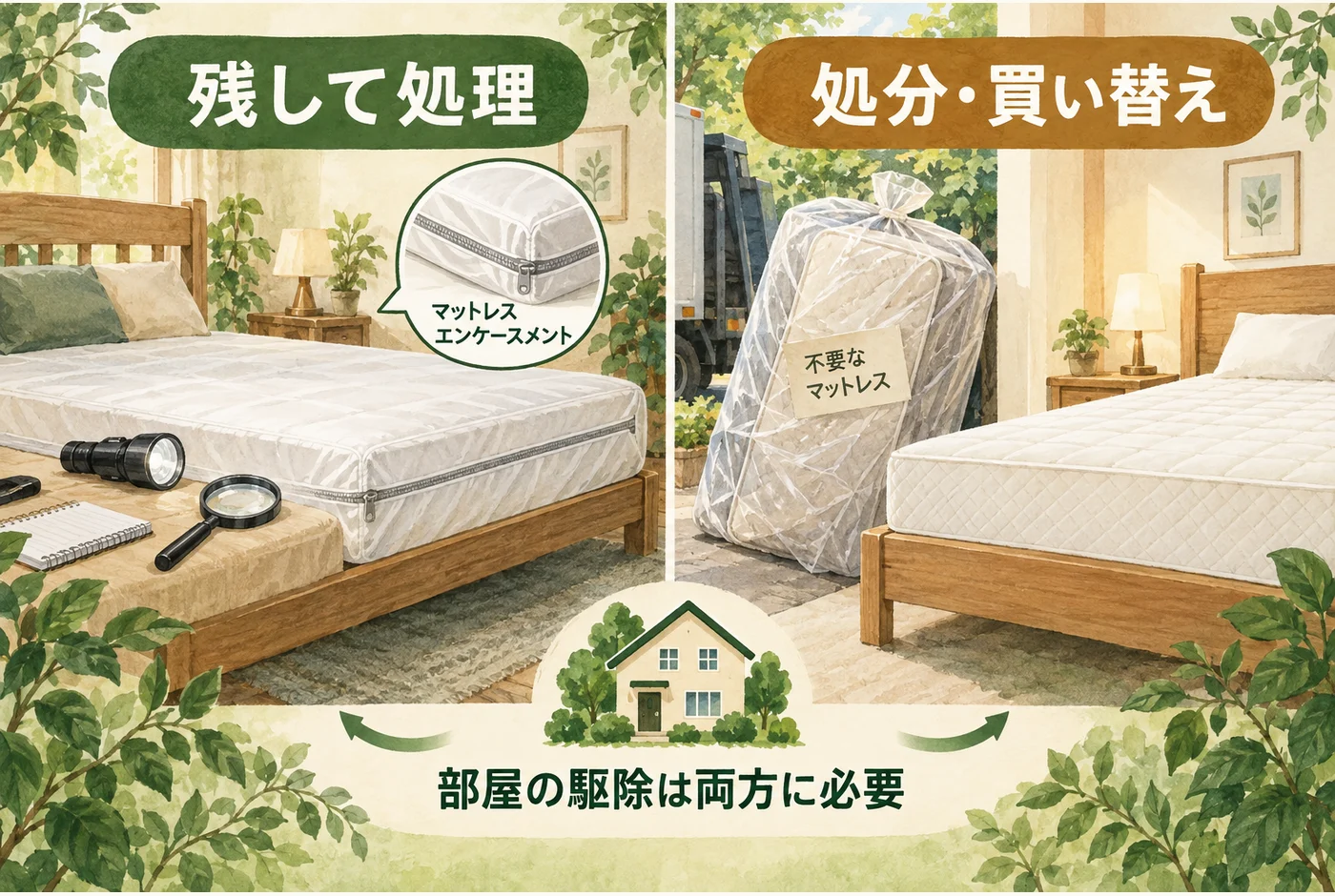 残して処理する場合と、処分して買い替える場合の費用項目の比較図