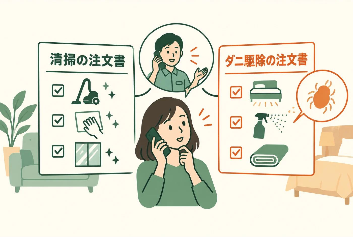 清掃とダニ駆除の注文内容を別々に確認する