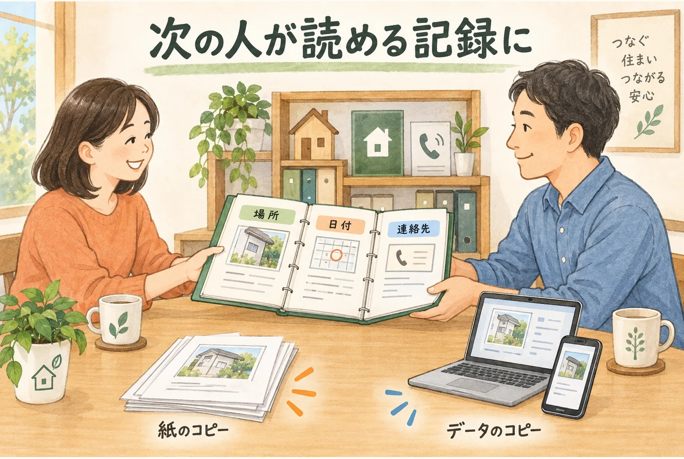 家族へ引継ぐ施工記録を説明する図解
