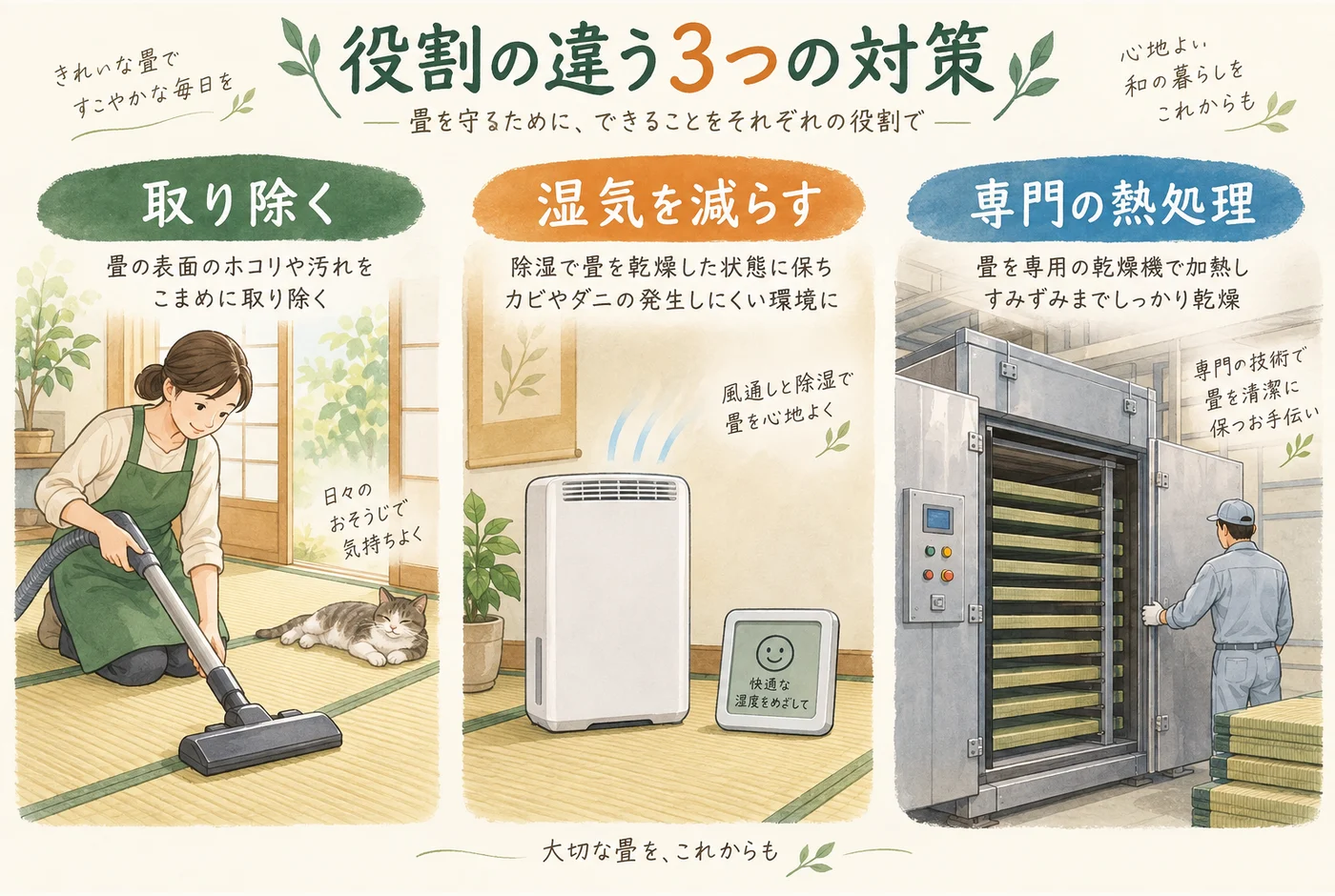 清掃・除湿・熱処理の役割を分ける