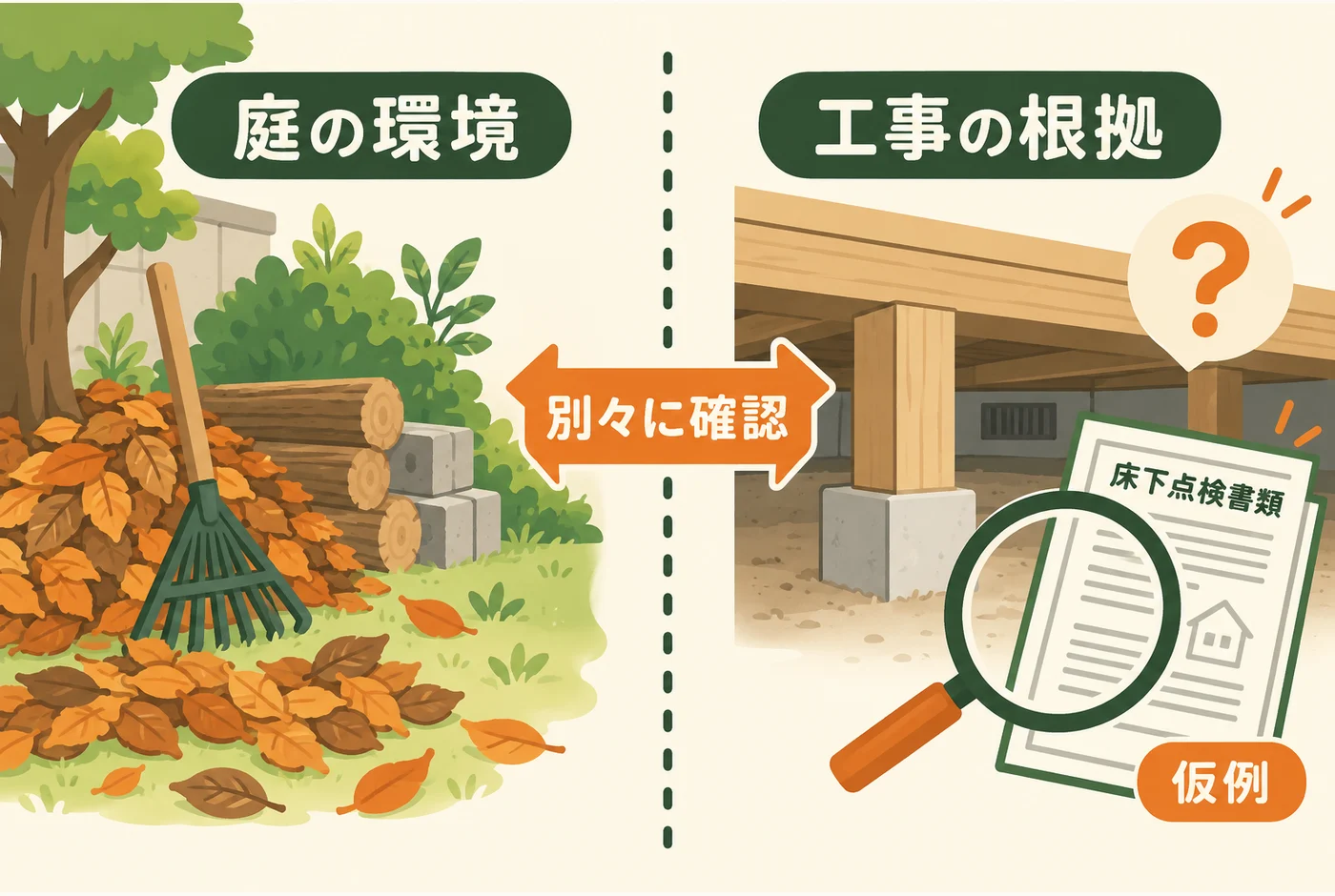 庭の環境と床下工事の根拠を分ける仮例