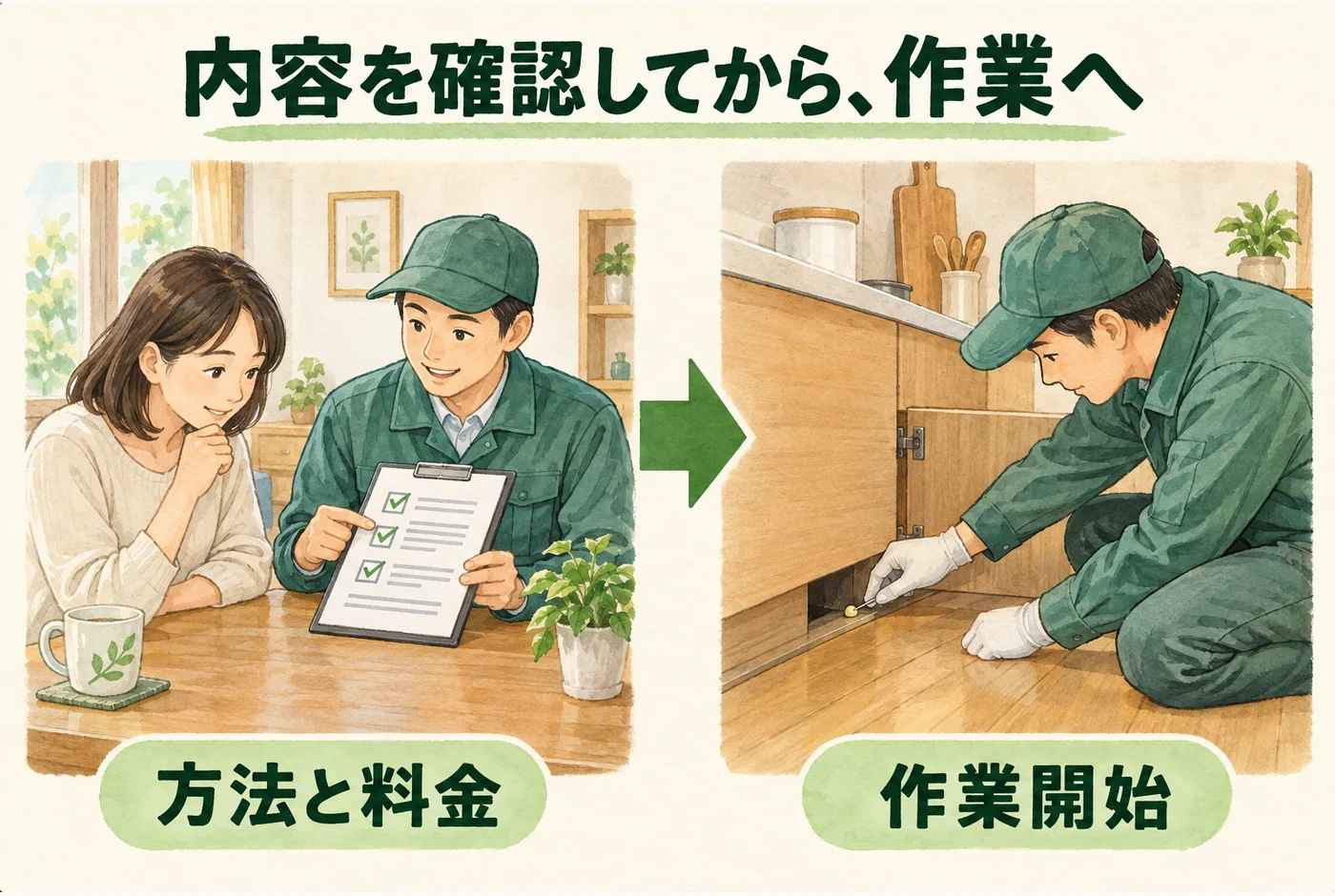 見積内容を一緒に確認してから、必要な場所へ処理する図