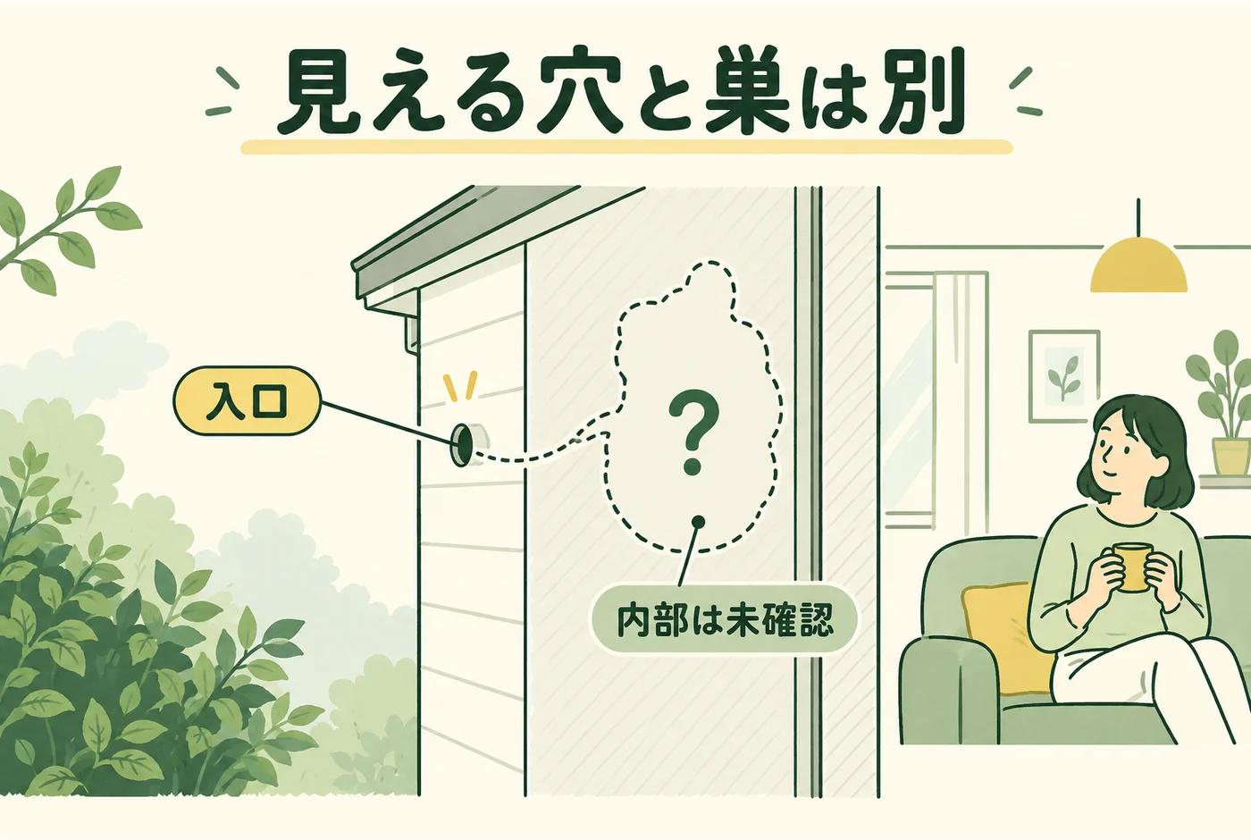 「見える穴と巣は別」の判断ポイントを示す図解