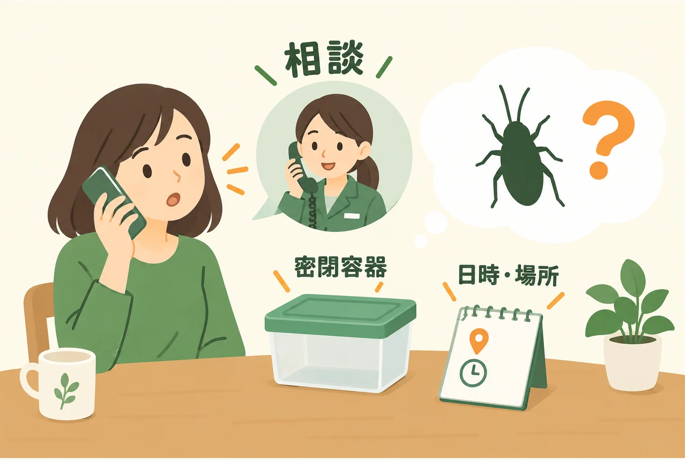 持込み前に電話し、容器と日時・場所の記録について確認する