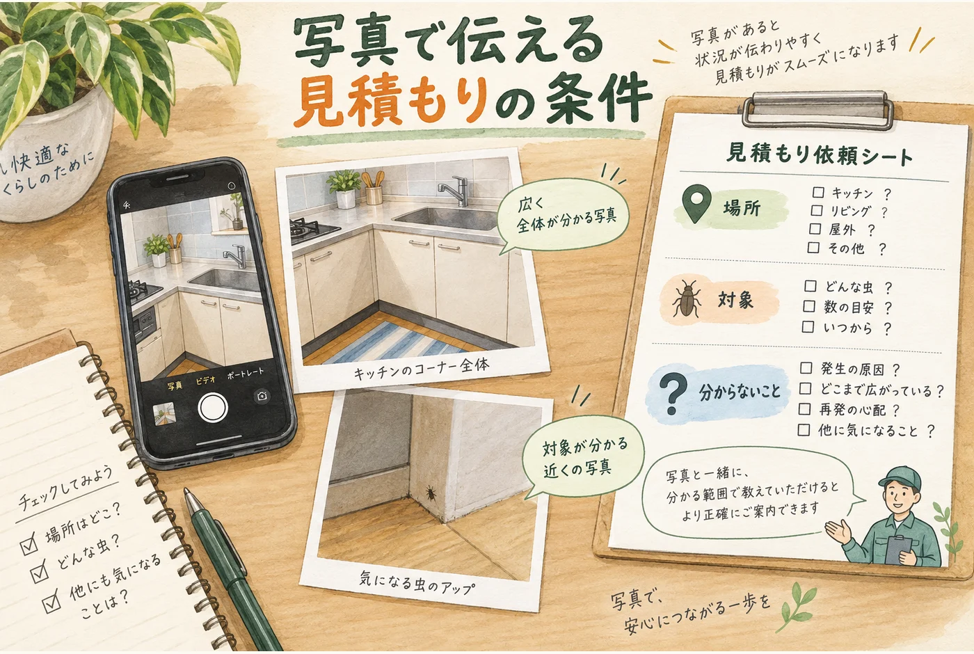 害虫の全体写真と詳細写真を相談へ渡す