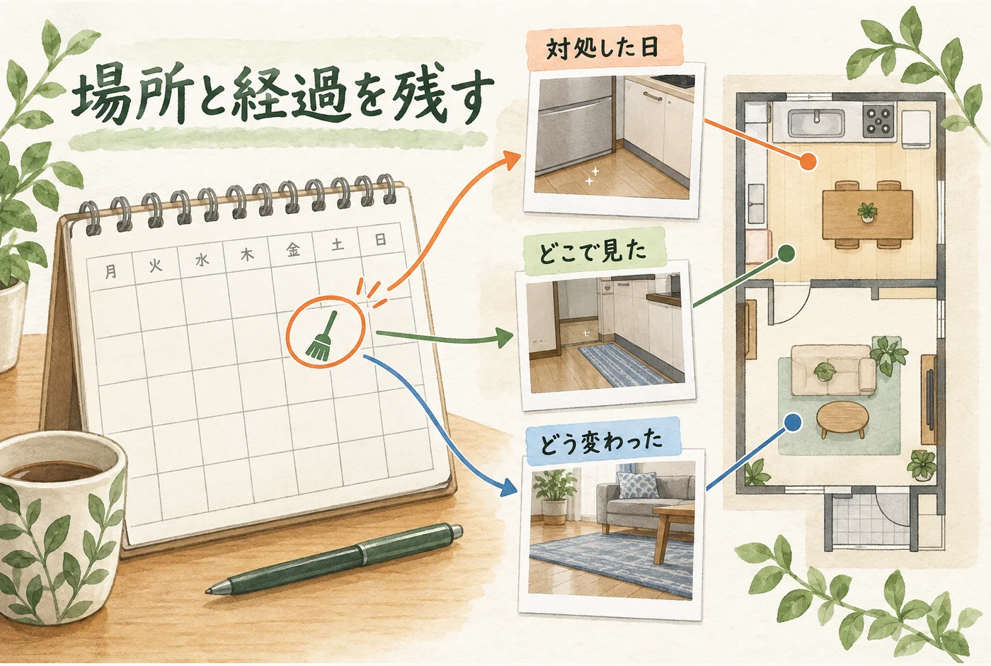 対処日とその後の発見場所を照合する