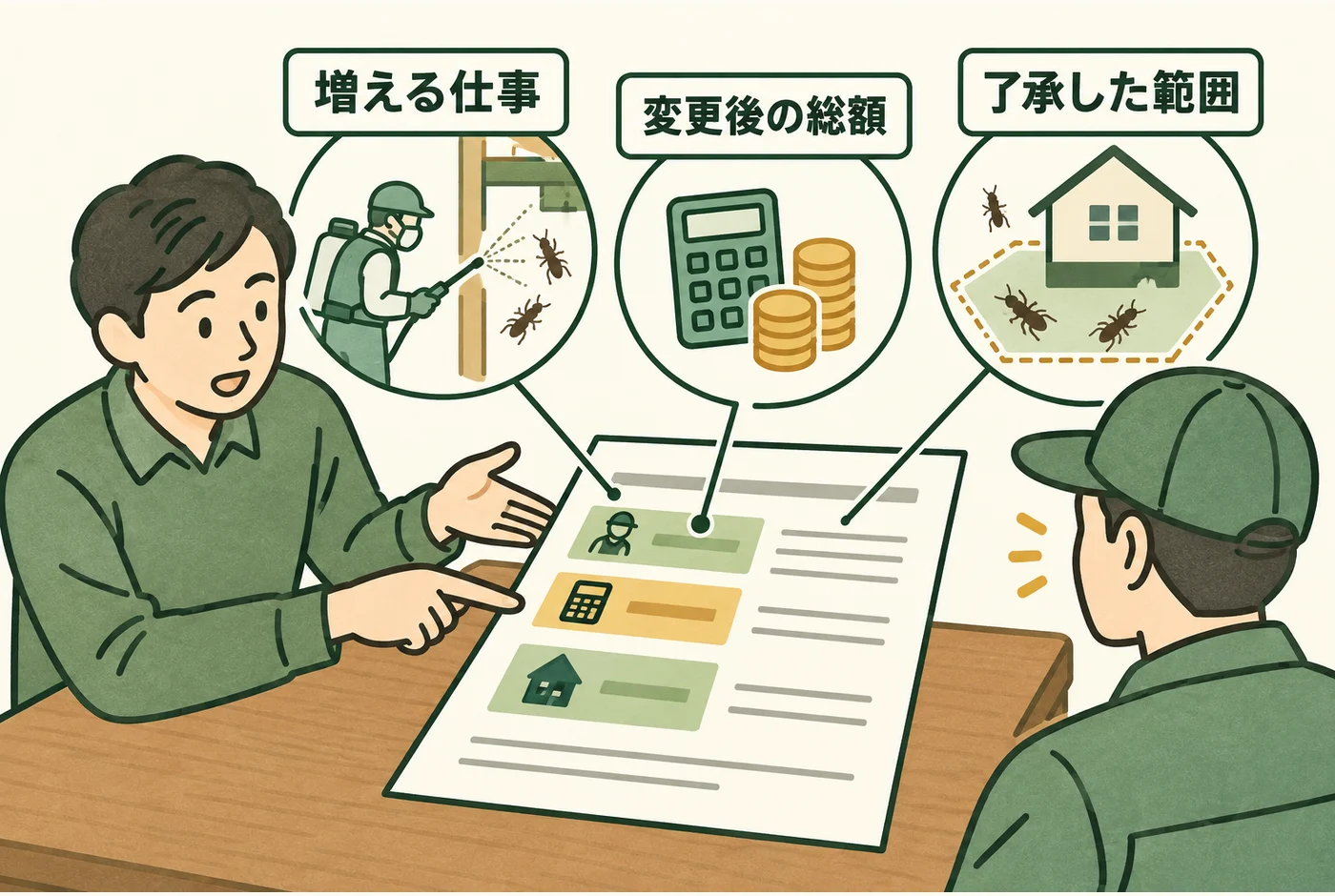 追加額と変更後総額と了承した範囲を記録する図