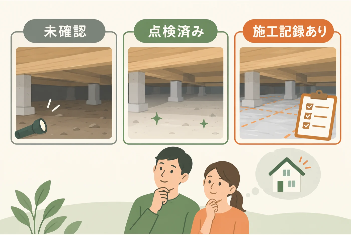 未確認、点検済み、施工記録ありの違い