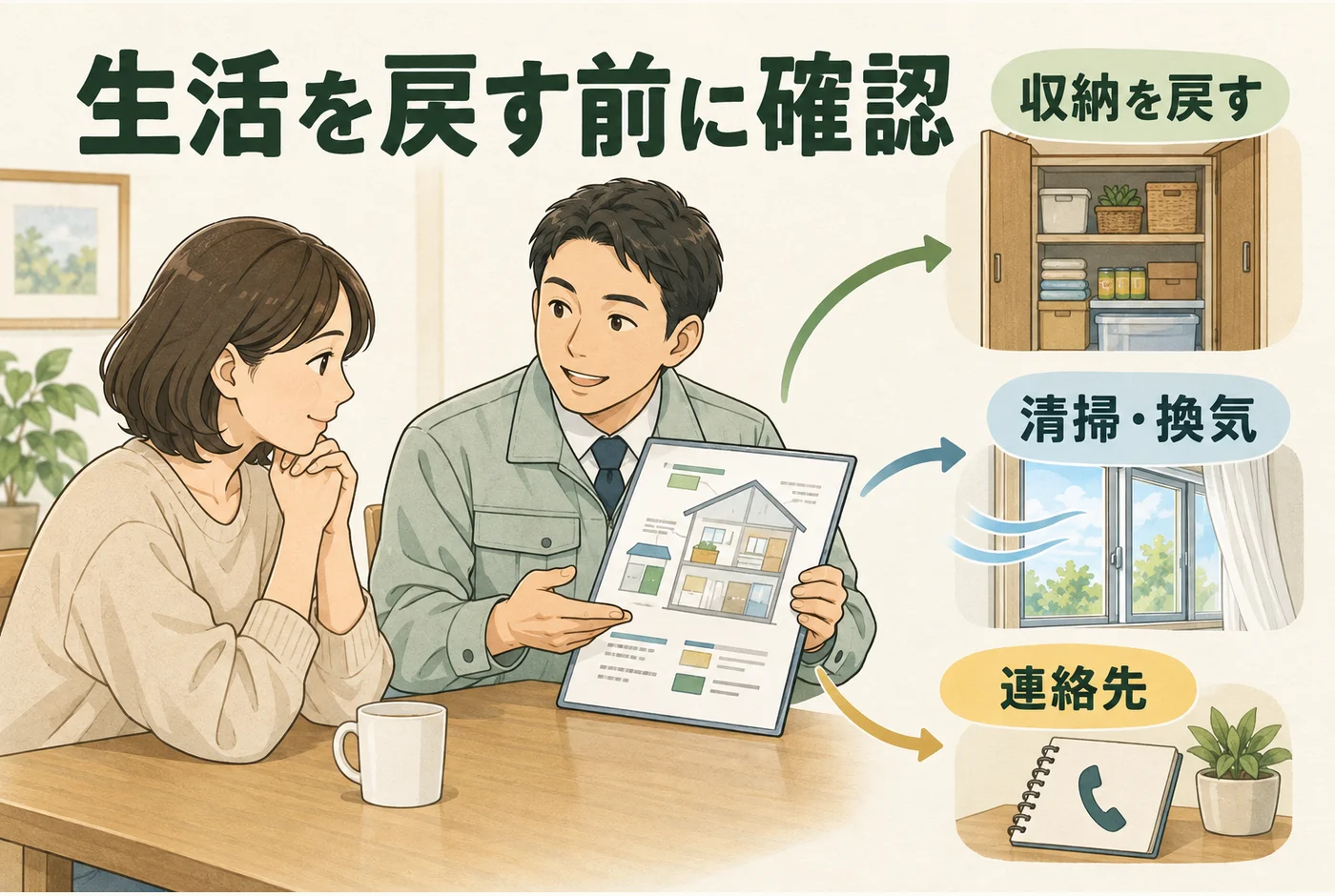 施工後に戻す収納と清掃条件を説明書で確認する