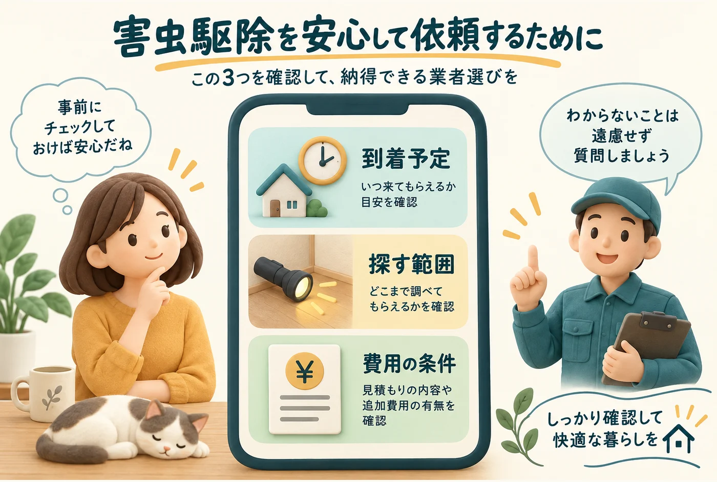到着予定、探す範囲、費用の条件を電話で確認する図