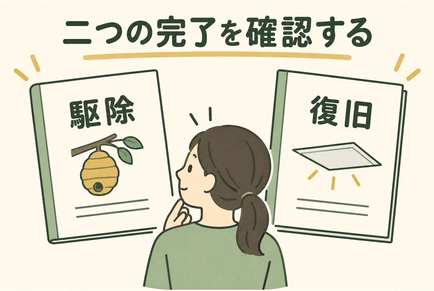 二つの完了を確認するを説明する図解