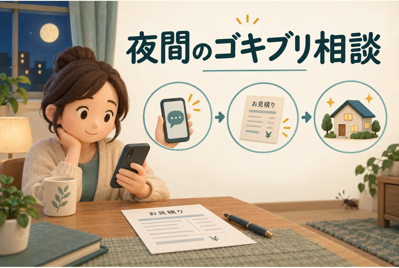 夜中にゴキブリが出たら業者を呼ぶ？到着前に確認したい料金と作業