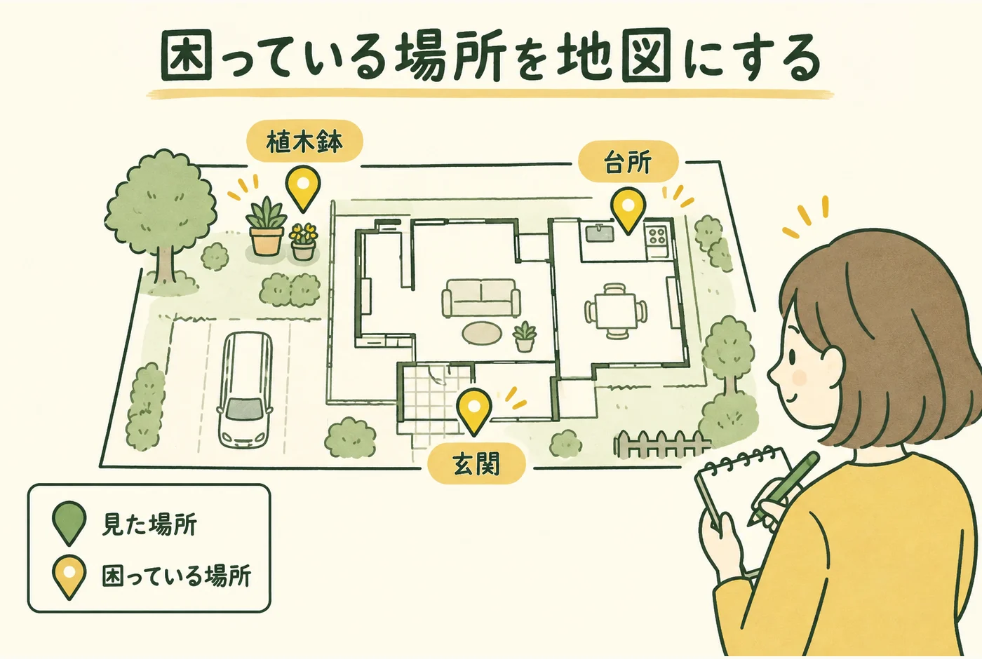 困っている場所を地図にするを説明する図解