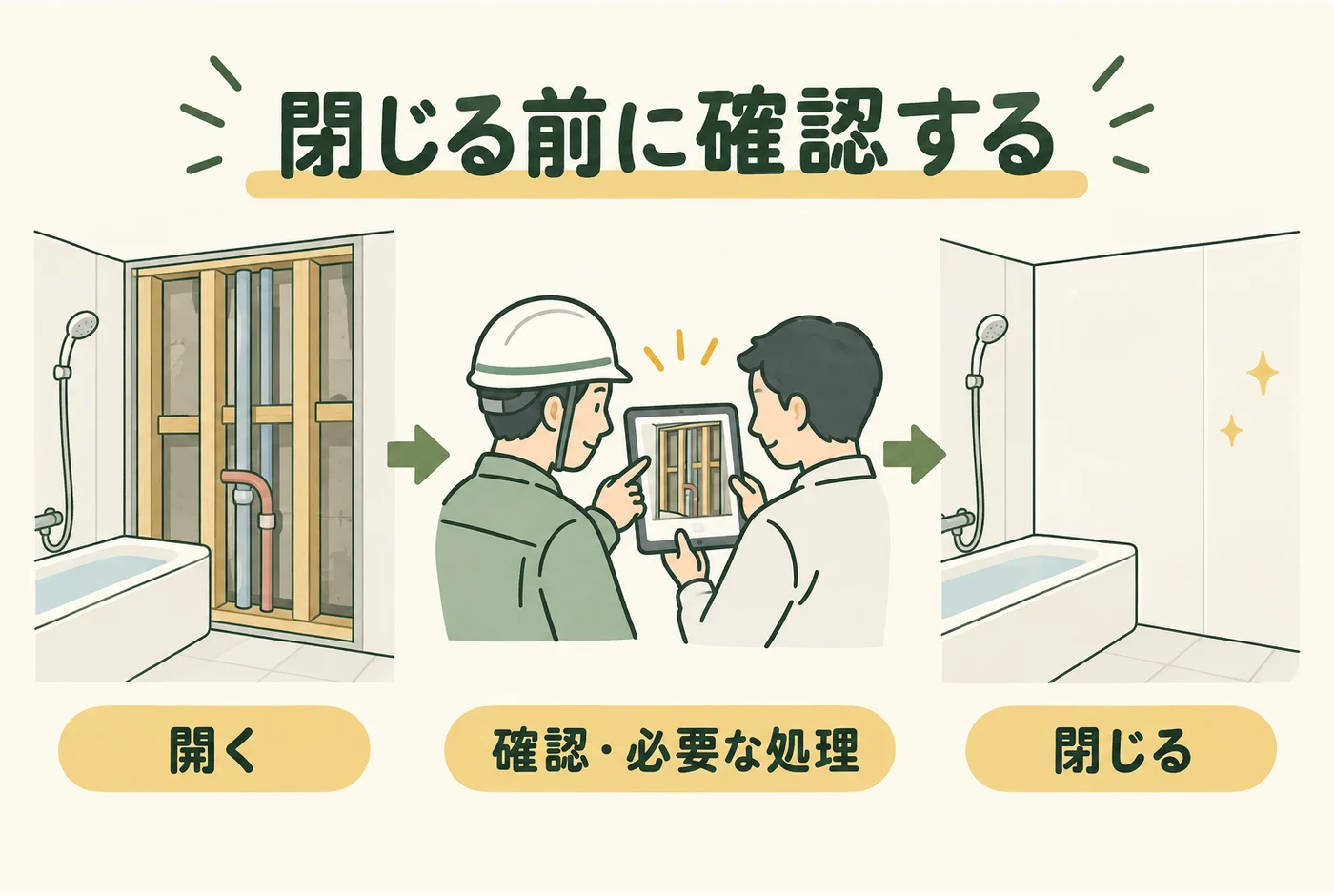 閉じる前に確認するを説明する図解