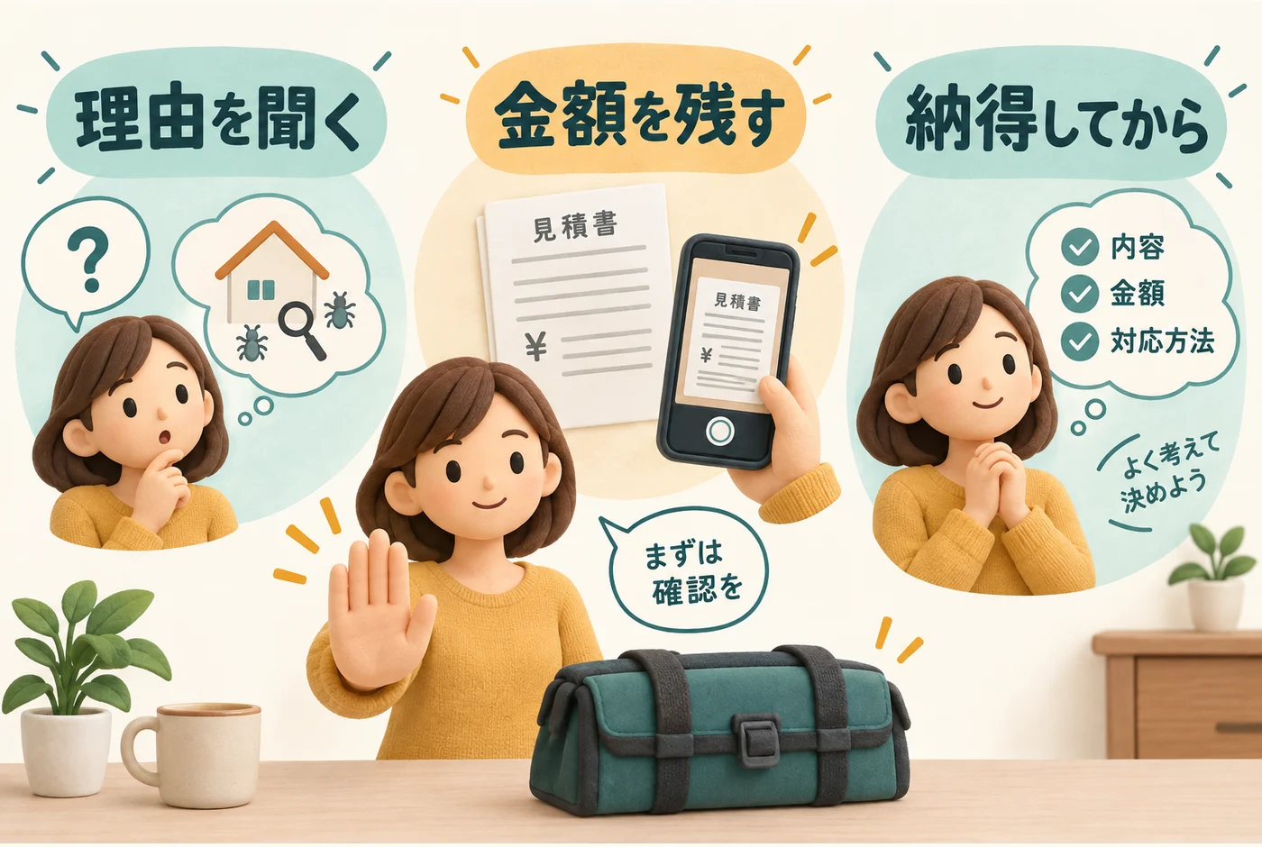 追加作業の理由と金額を確認してから判断する図