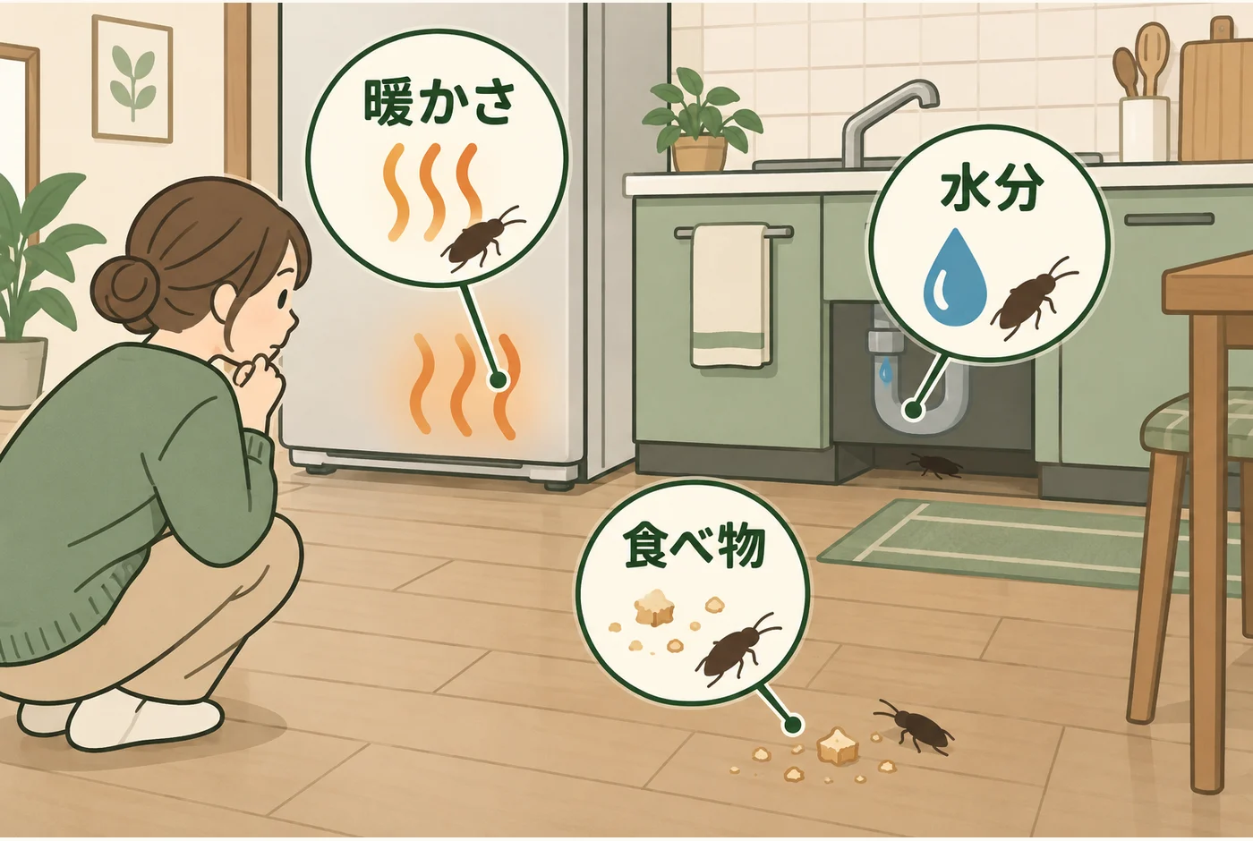 家電周辺の熱、水分、食べ物を安全に確認する図